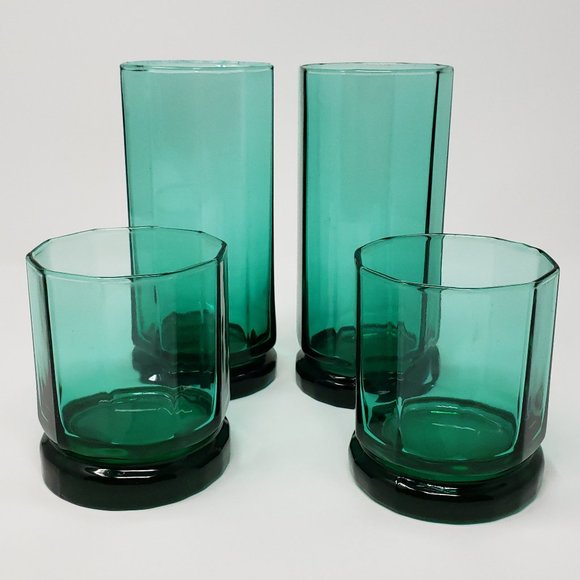 Anchor Hocking Other - 4 Anchor Hocking Essex Tumblers Green Decagonal